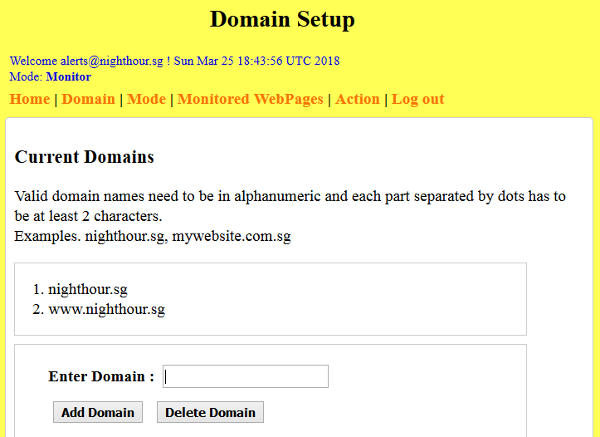 Add/Delete Domain Page