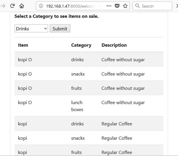 Items listing with right SQL Input