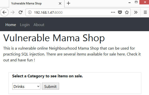 Vulnerable Mama Shop application